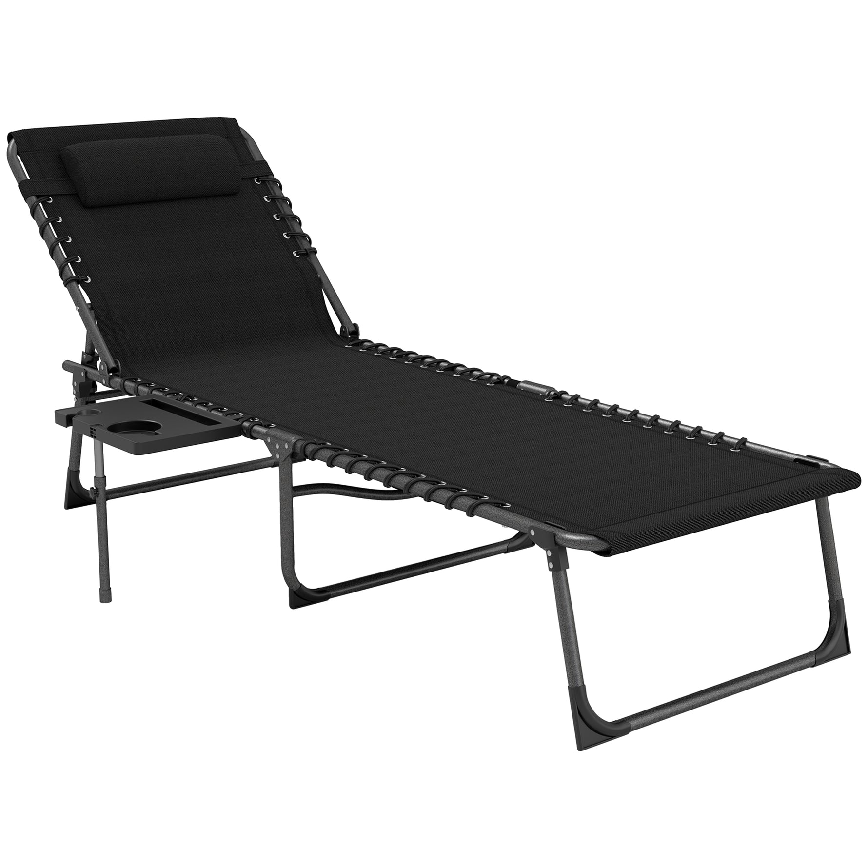 Bain de soleil pliante dossier réglable sur 5 niveaux, plateau, appuie-tête, poche latérale 60 x 190 x 31 cm, noir