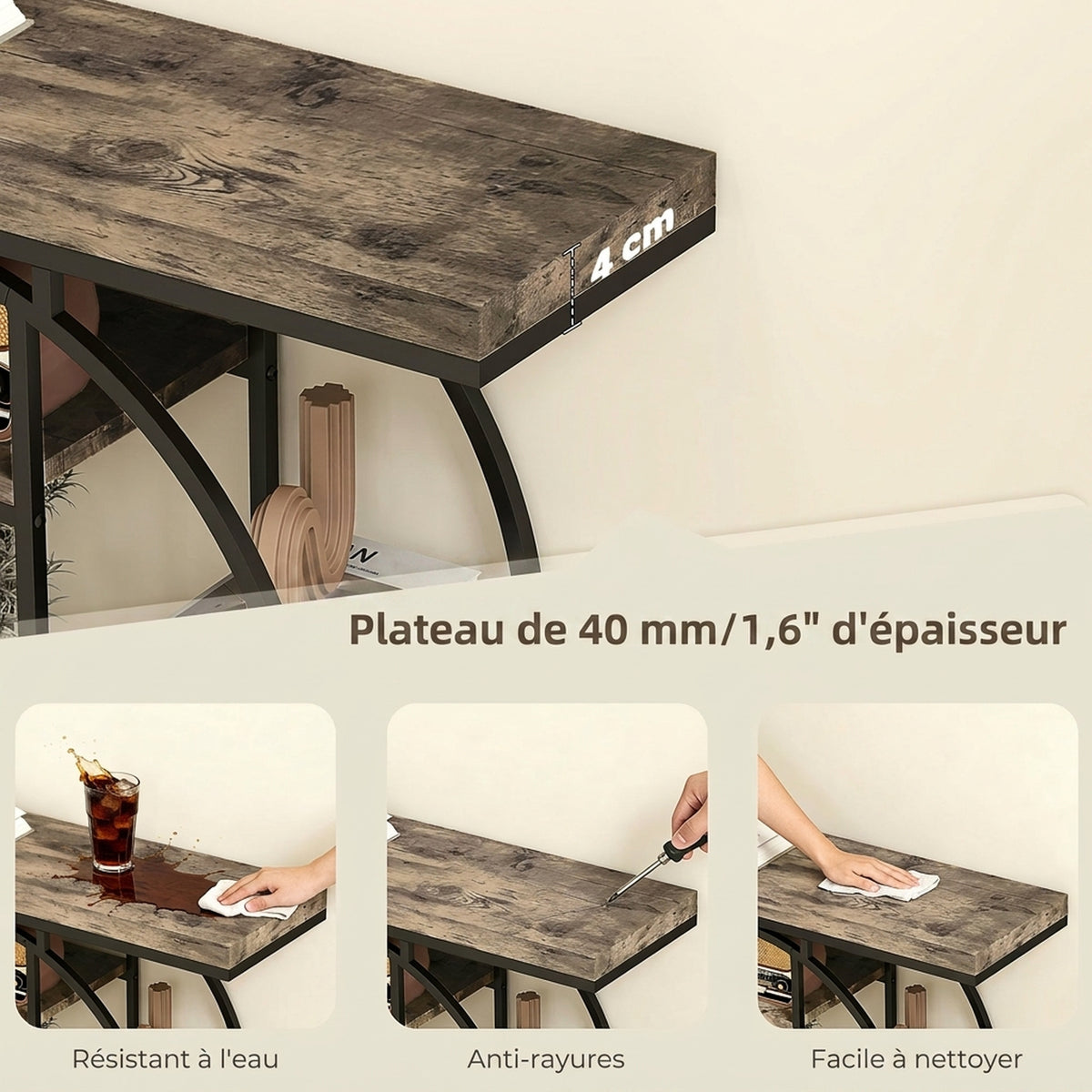 Tavolo Consolle da Ingresso Mobile da Ingresso Industriale 6 Ripiani Piano da 4cm 100 x 30 x 81,5cm Marrone Rustico