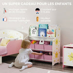 Mobile contenitore per bambini, porta giocattoli, 6 cassetti in tessuto e scaffale a due livelli, 63x30x71cm, rosa