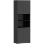 Buffet Haut Cuisine, Armoire de Cuisine, 4 Portes à Fermeture Douce, 2 Compartiments Ouverts et Étagères Réglables, Noir