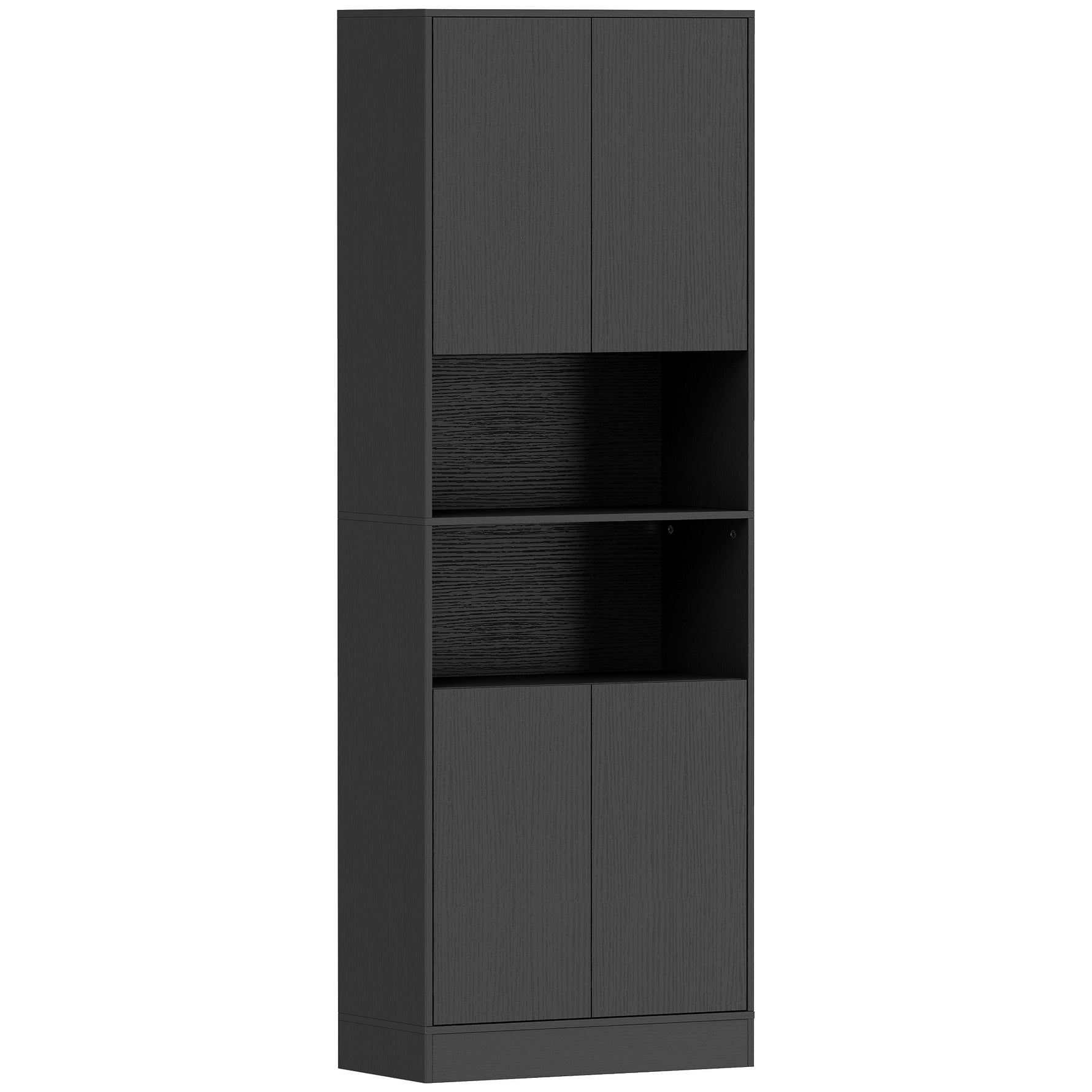 Buffet Haut Cuisine, Armoire de Cuisine, 4 Portes à Fermeture Douce, 2 Compartiments Ouverts et Étagères Réglables, Noir
