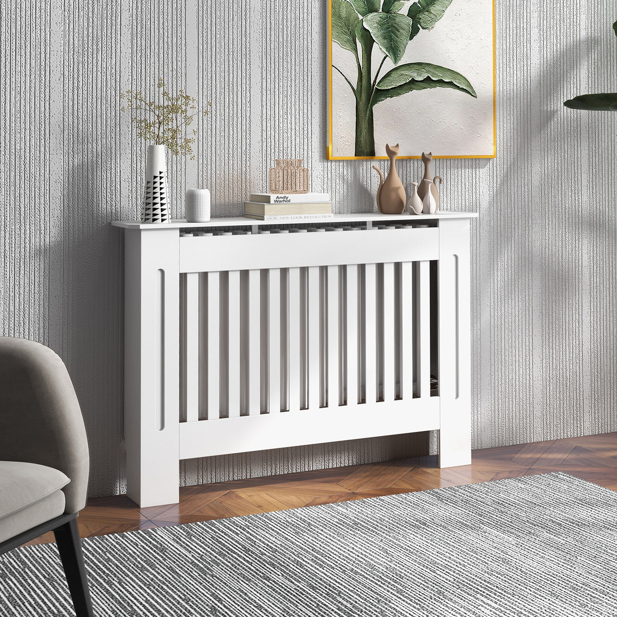 Cache-radiateur couverture radiateur Design couverture radiateur Panneau Cabinet 112L x 19l x 81H cm MDF Blanc