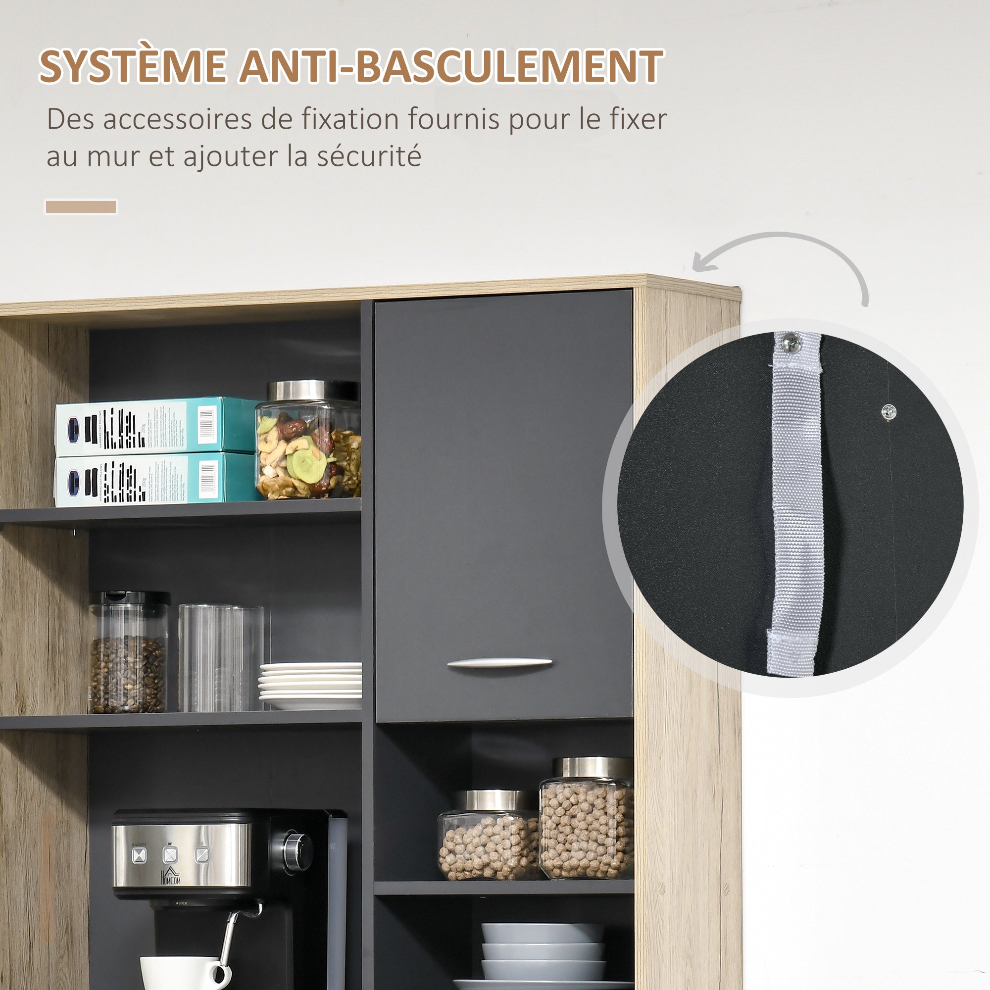 Aparador de cocina mueble de cocina multiusos con 2 puertas, 3 cajones, 3 estantes + gran superficie 90L x 39An x