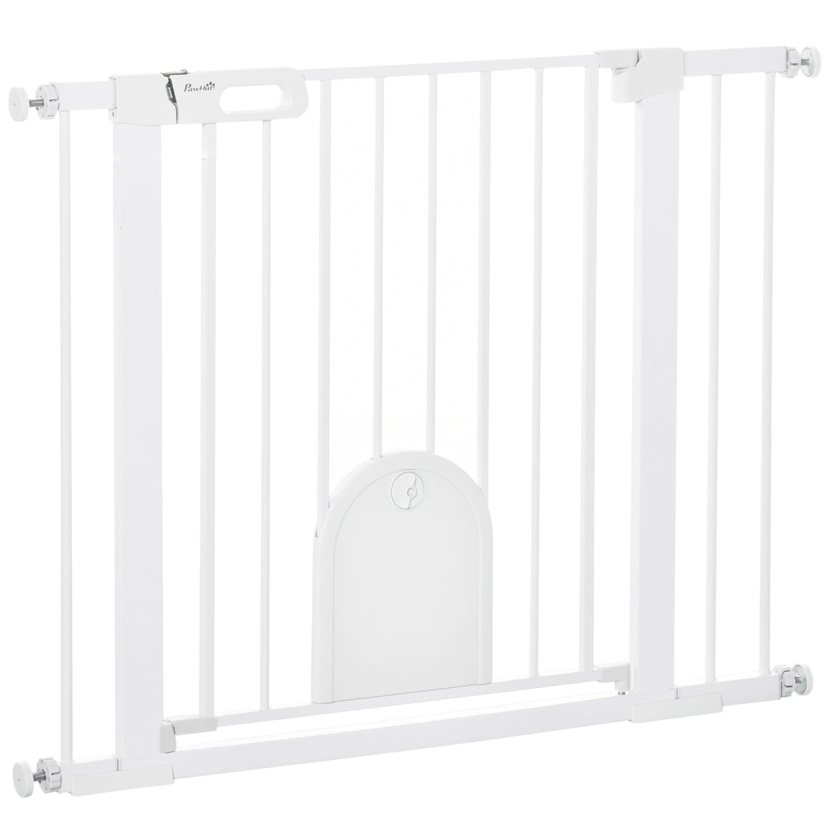 Barrière de sécurité animaux avec porte fermeture automatique système de double verrouillage, acier blanc