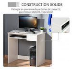 Scrivania per computer, 80 x 45 x 75 cm, scrivania con spazio di archiviazione, ripiano per tastiera e cassetto, bianco