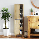 Meuble colonne salle de bain, armoire de salle de bain avec 6 compartiments ouverts et 2 placards, bois naturel