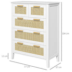 Commode 5 tiroirs poignées en bois massif glissières en métal pour bureau salon chambre à coucher 77 x 37 x 104 cm blanc