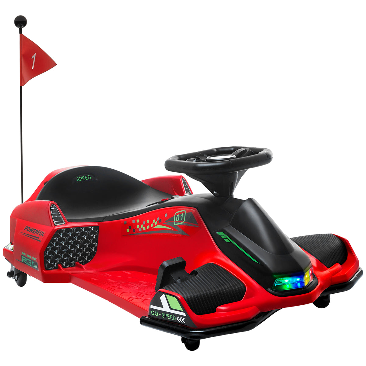 Kart électrique pour enfant 12V, karting enfant, vitesse réglable 3-8 km/h, mode de dérive, 90 x 53 x 99 cm, rouge
