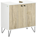 Meuble sous lavabo, meuble de salle de bain avec 2 portes, pieds en acier, 60 x 30 x 60 cm, blanc et bois naturel