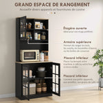 Buffet cuisine, meuble cuisine rangement haut, meuble de rangement avec plan de travail, 3 portes vitrées, 2