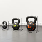 3er-Set Kettlebells, 2,2, 4,5 und 6,8 kg, rutschfester Griff für Fitness- und Sporttraining, inklusive schwarzem Ablageregal