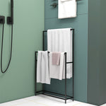Porte serviettes sur pied sèche serviette 2 niveaux en métal pour la salle de bain, dim. 66l x 20P x 110H cm, noir