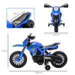 Moto da cross elettrica per bambini 3-8 anni, batteria 6V, 2 motori, clacson e rotelle, carico 30KG, blu