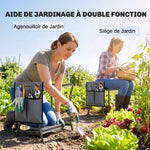 Tabouret de Jardin Pliable 2 en 1, Coussin en Mousse EVA et 4 Poches à Outils Amovible, Charge 150kg, 58x28x49cm, Gris