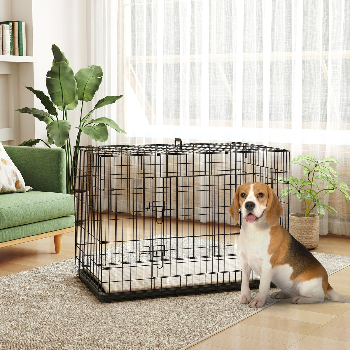 Gabbia trasportino pieghevole per cani con maniglia, vassoio rimovibile, cuscino incluso 105 x 70 x 75 cm nero