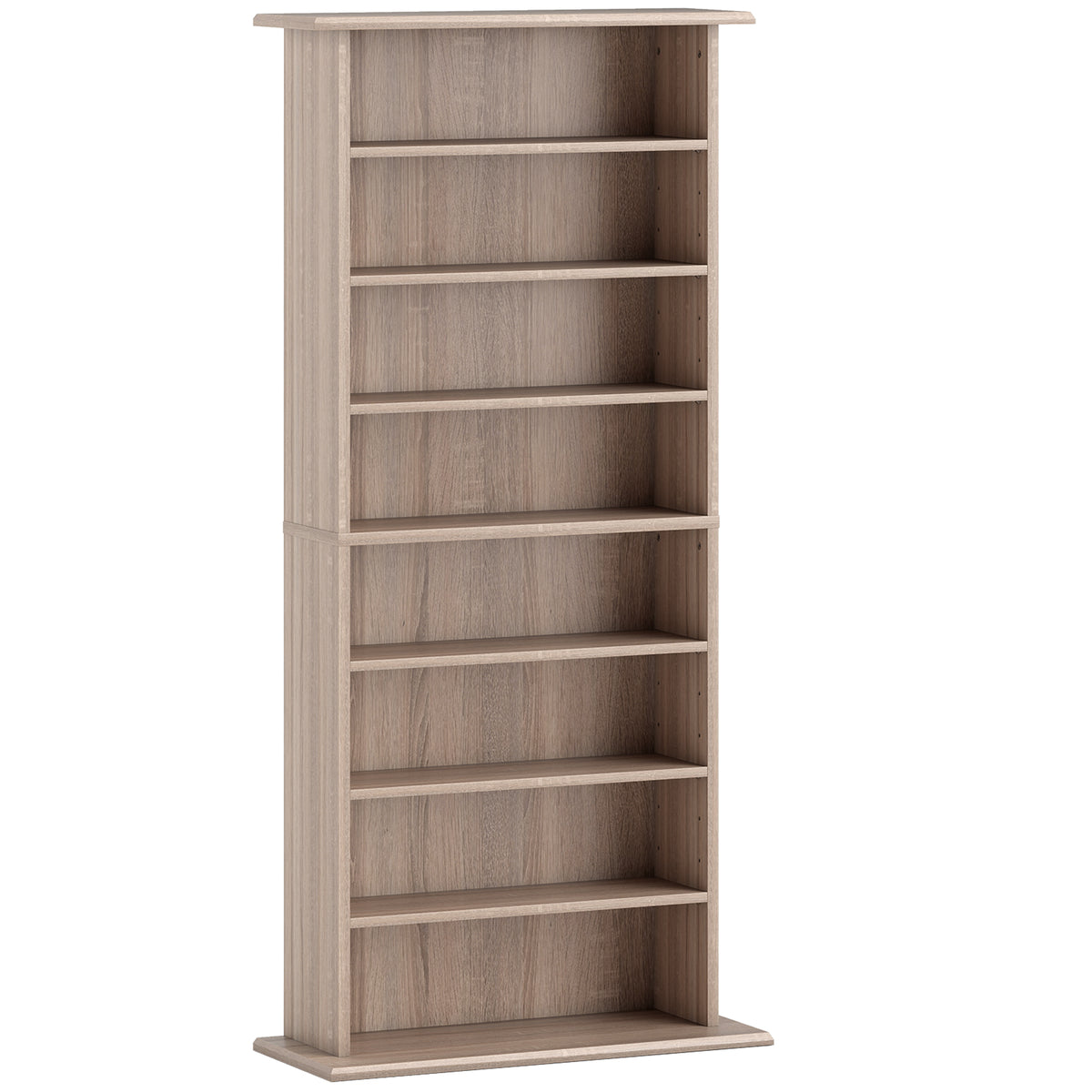 Rangements pour CD et DVD avec 8 compartiments et 6 étagères réglables, capacité max. 360 CD/185 DVD et Blu-ray, naturel