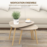 Lot de 2 tables basses gigognes design scandinave pieds en bois et plateau en bois, aspect naturel