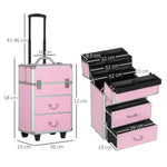 Valise trolley maquillage mallette cosmétique vanity poignée télescopique réglable 36L x 23l x 58H cm alu ABS rose