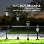 2 staande solarlantaarns voor buiten/tuin met 2 witte 6000K ledlampen IP44 Ø18,5 x 129H cm zwart