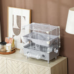 Gabbia per criceti a 2 livelli con ruota, bagno di sabbia per criceti nani 44,5 x 28 x 44 cm grigia