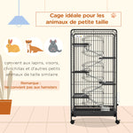 Cage pour Petits Animaux Roulante 5 Rampes 5 Plates-formes Plat et Bouteille d'Eau 250 ml Bac Inférieur Amovible