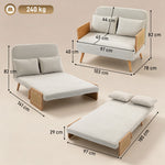Canapé Convertible 2 Places, Canapé-Lit 3 en 1 Chenille 103cm, Dossier Réglable, 2 Oreillers, Accoudoirs en Bois, Crème-2