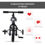 Bicicletta per bambini 2 in 1, balance bike con rotelle e pedali rimovibili, ruote da 12", altezza sella regolabile per bambini dai 2 ai 5 anni, acciaio, nero