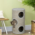 Tonneau à gratter pour chat, tour à griffer en sisal à 3 niveaux recouvert de peluche, Ø 38 x 70 cm, gris