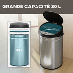 Poubelle cuisine automatique 30L acier inoxydable, poubelle à couvercle à fermeture en douceur, 32x30,5x51cm, argent