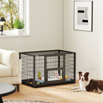 Jaula para perro resistente, caseta para interior con techo abatible y puerta de alimentación, acero, 94 x 60 x 64 cm, negro