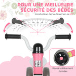 Draisienne bébé 1-3 ans jusqu'à 20 kg, vélo enfants sans pédale, 3 roues silencieuses, 69 x 40 x 49 cm, rose