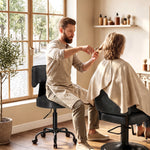 Tabouret à Roulettes, Hauteur Réglable 72-87,5cm, Tabouret de Massage Assise et Dossier Rembourrés, Pivotant 360°, Noir