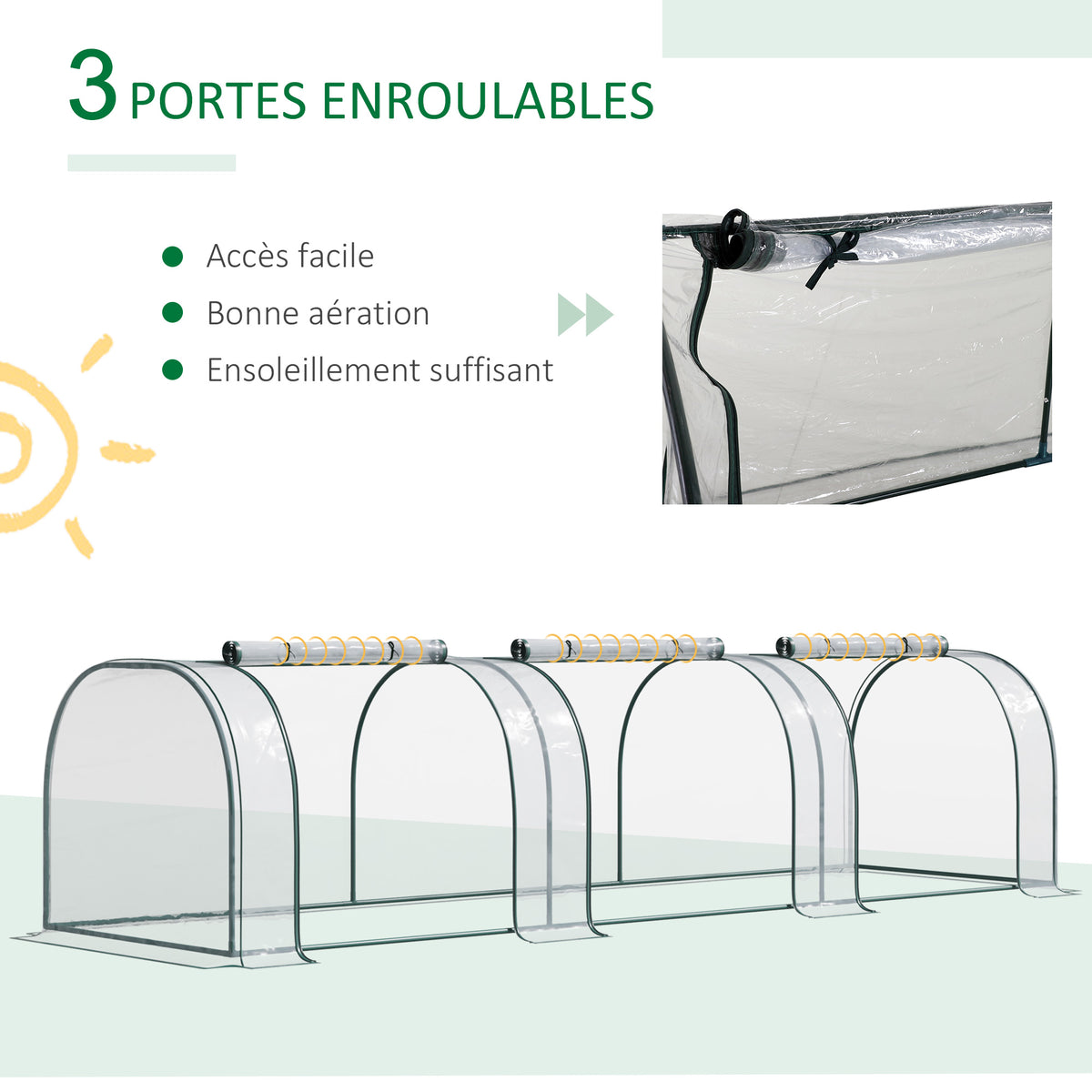 Mini Serre de Jardin, Mini Serre Tunnel, Serre à Tomates 3,5L x 1l x 0,8H m, Acier, PVC Anti-UV, 3 Fenêtres