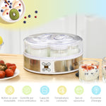 Yaourtière 7 pots de 180ml machine à yaourt électrique en acier inoxydable thermostat réglable 24 x 24 x 13 cm blanc