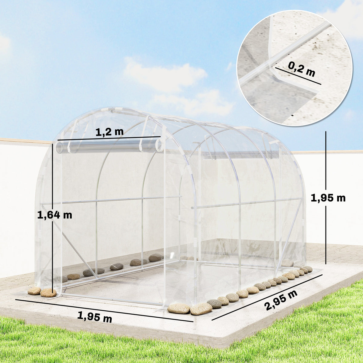 Serre tunnel de jardin 6m² serre de jardin tunnel 195x295x195cm cadre acier galvanisé, bâche PE 150g/m² transparent