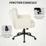Chaise de bureau, fauteuil de bureau pivotante avec hauteur réglable, fonction de bascule, 61,5 x 65 x 91-101 cm, crème