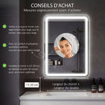 Miroir de salle de bain rectangulaire LED fonction anti-buée luminosité réglable fonction mémoire 70 x 90 cm argent