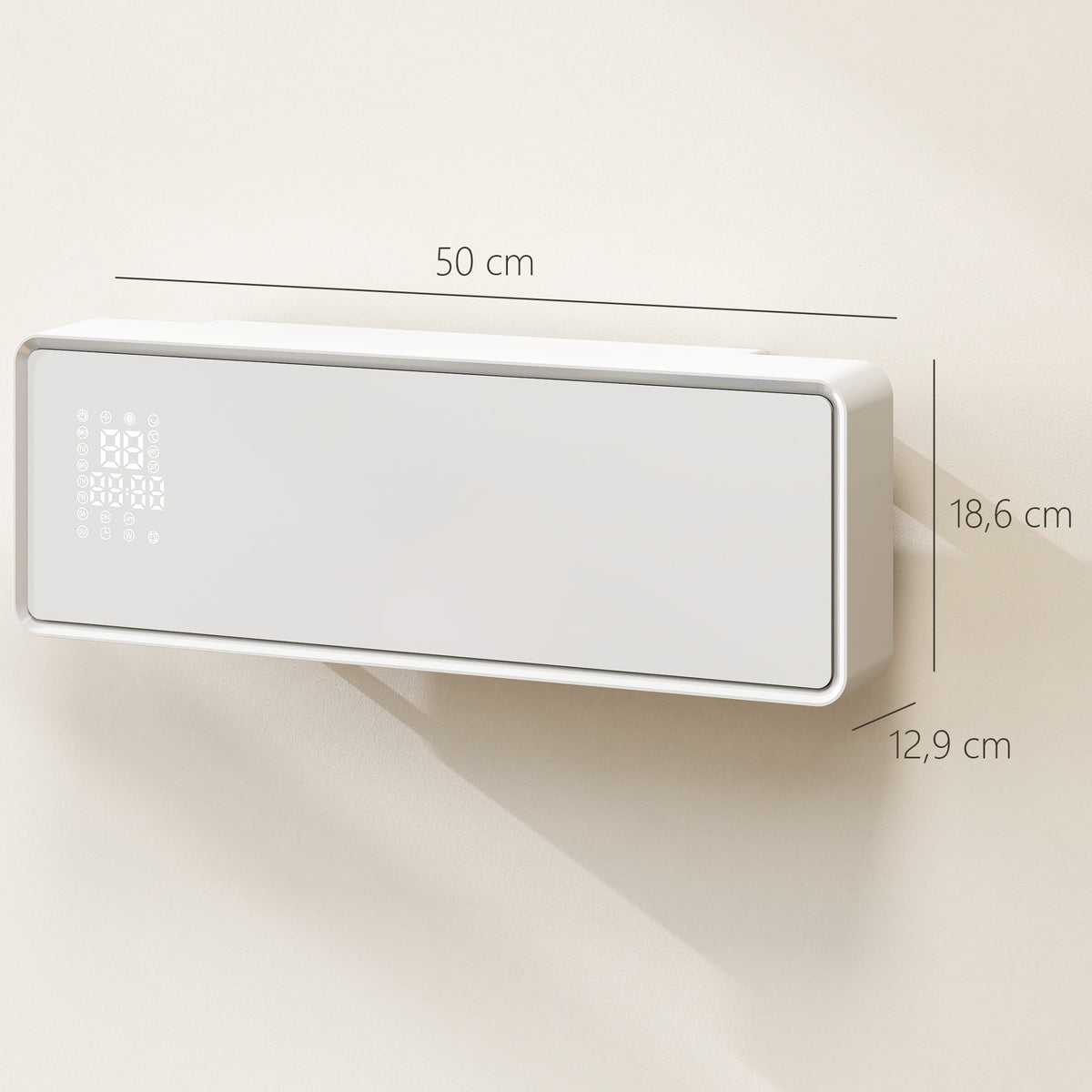 Chauffage mural en céramique 1000/2000W, radiateur électrique, ventilateur, thermostat, minuterie, 54x18,7x12,3cm, blanc