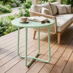 Table Basse Extérieure avec Bord Enroulé, Base en X avec Pieds Réglables en Hauteur, pour Salon Terrasse, Ø48x51cm, Vert