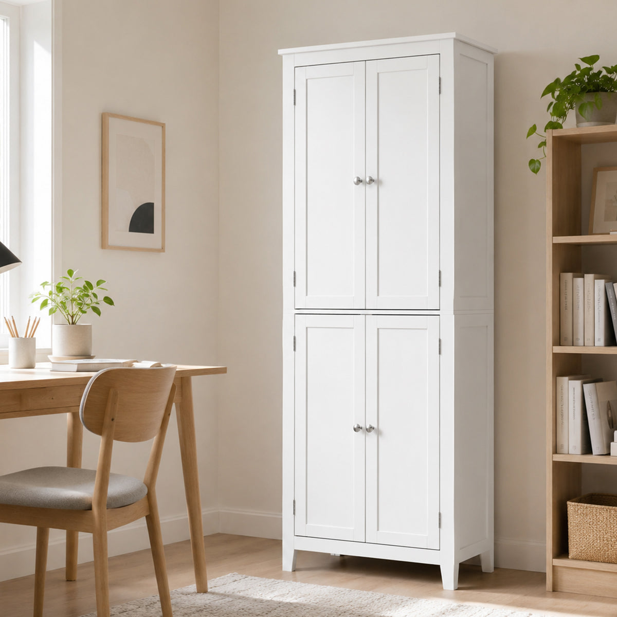 Meuble de Salle de Bain, Meuble de Rangement, Colonne Salle de Bain avec 4 Portes et Étagères Réglables, Blanc
