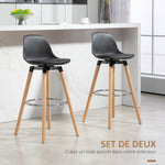 Lot de 2 tabourets de bar, chaises de bar avec dossier et repose-pieds, assise rembourrée, 43 x 43 x 91 cm, noir