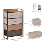 Commode Meuble de Rangement 5 tiroirs Pliables en Tissu 58 x 29 x 99 cm Multicolore