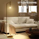 Lampadaire sur pied salon lampe sur pied avec abat-jour en verre texturé interrupteur à pied 29 x 25 x 152 cm métal or