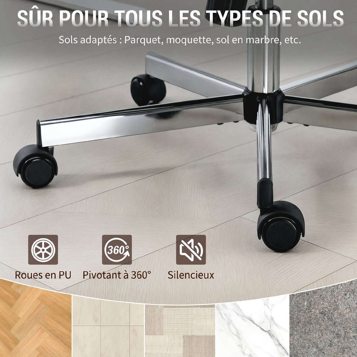 Chaise bureau ergonomique en velours, fauteuil de bureau avec dossier haut, appui-tête réglable et accoudoirs, gris