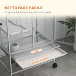 Cage pour petits animaux sur roulettes 2 niveaux avec 2 portes, 1 rampe, 1 étagère de rangement 61,5 x 44,5 x 86 cm gris