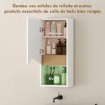 Armoire murale de salle de bain avec porte à fermeture douce, étagère réglable et compartiment ouvert, 30x17x67cm, blanc