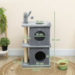 Arbre à chat à 3 niveaux tour pour chat 2 niches et surface de repos confortable, balle 43 x 33 x 80 cm gris foncé-2