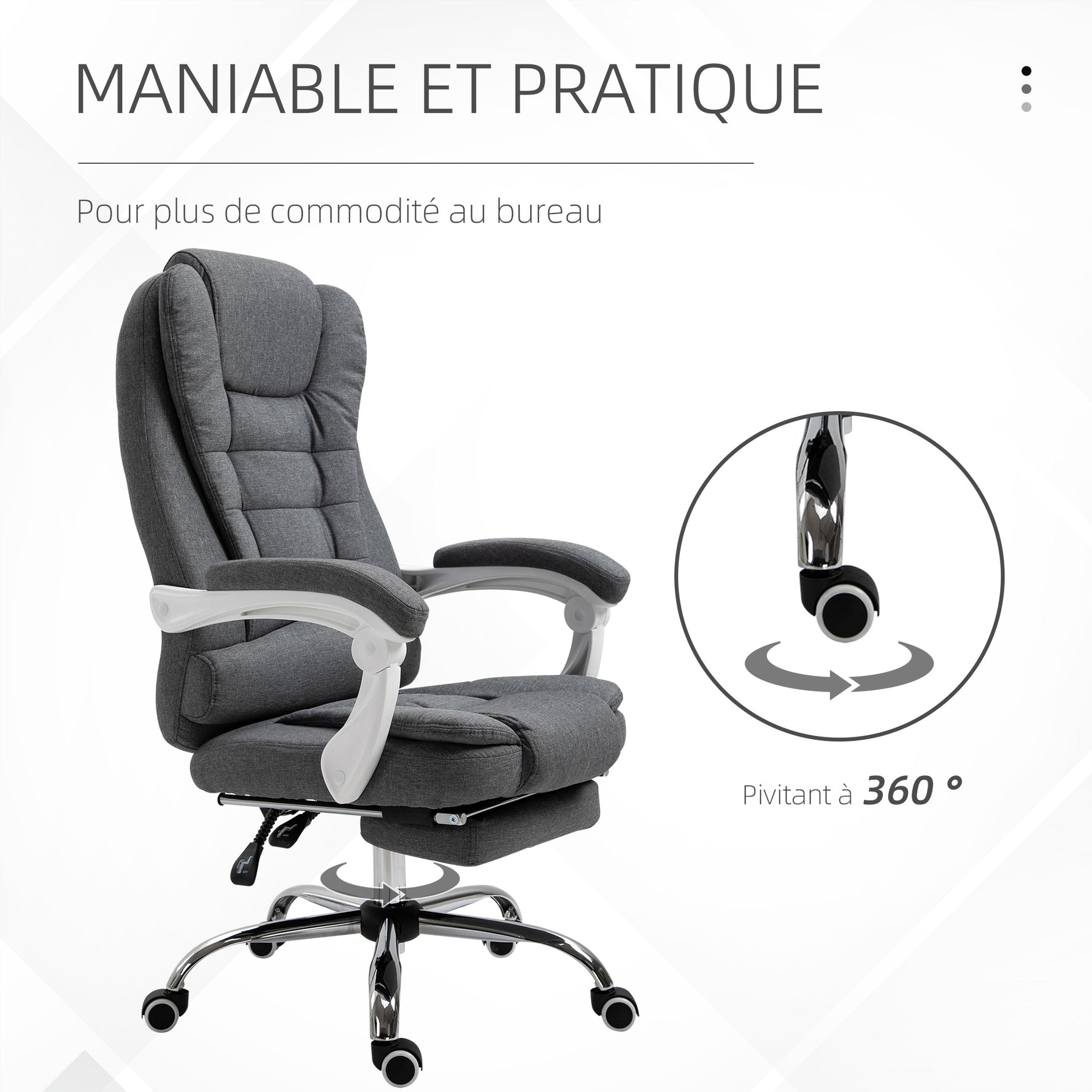 Fauteuil de bureau manager chaise pour ordinateur avec repose-pied dossier inclinable accoudoirs rembourrés en lin gris