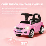 Porteur enfants voiture, véhicule à pousser avec coffre à jouets, klaxon, phares et musique, 63,5 x 28 x 36 cm, rose