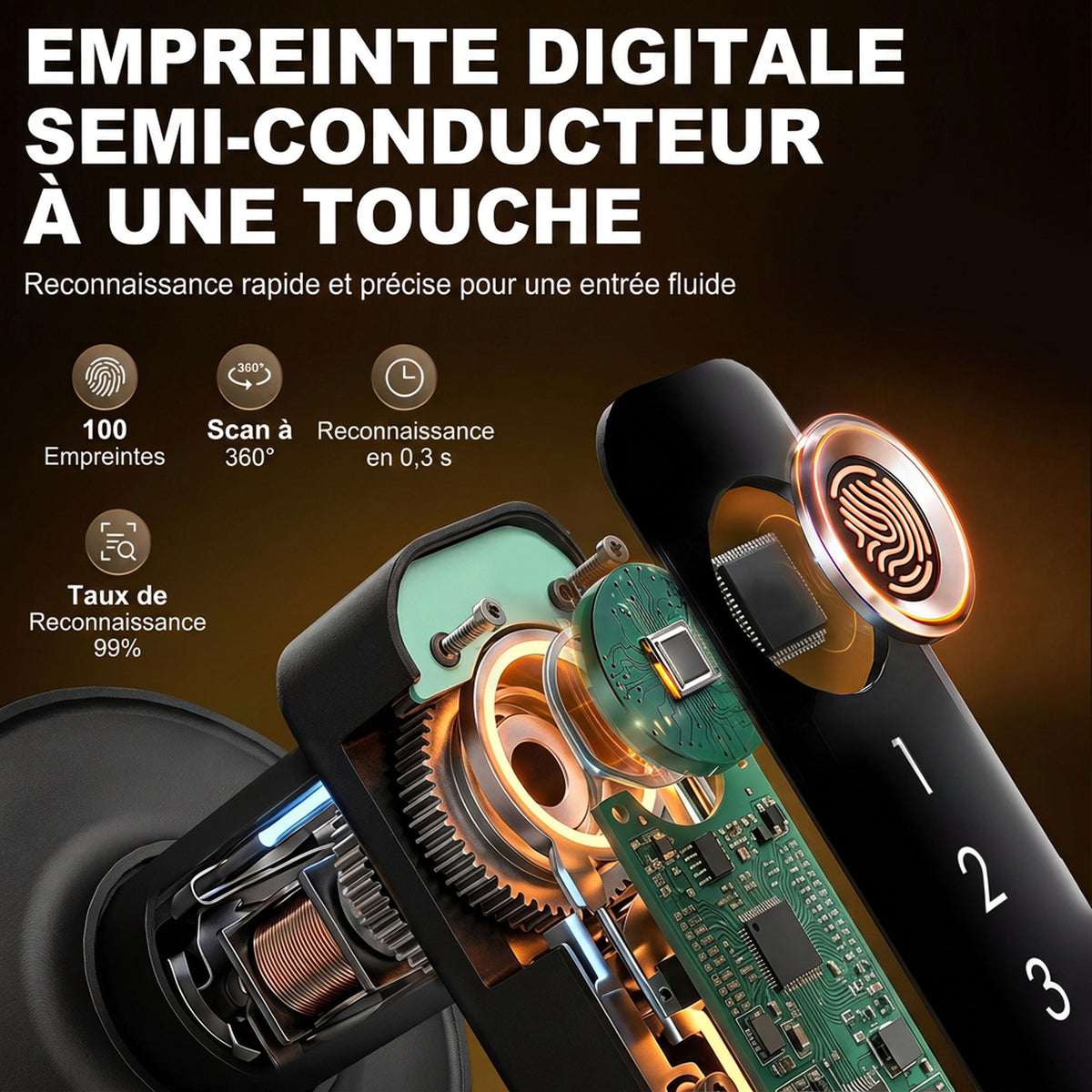 Serrure de Porte Intelligente, 5 Accès par Empreinte, Code, Carte NFC, Application Tuya/Smart Life et Clé, Noir